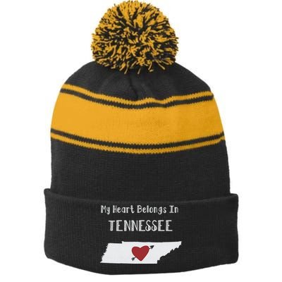 My Heart Belongs In Tennessee Stripe Pom Pom Beanie