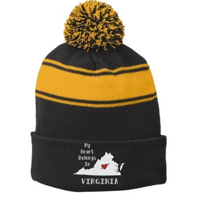 My Heart Belongs In Virginia Stripe Pom Pom Beanie