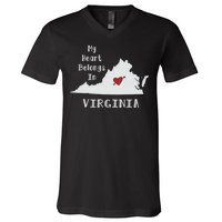 My Heart Belongs In Virginia V-Neck T-Shirt