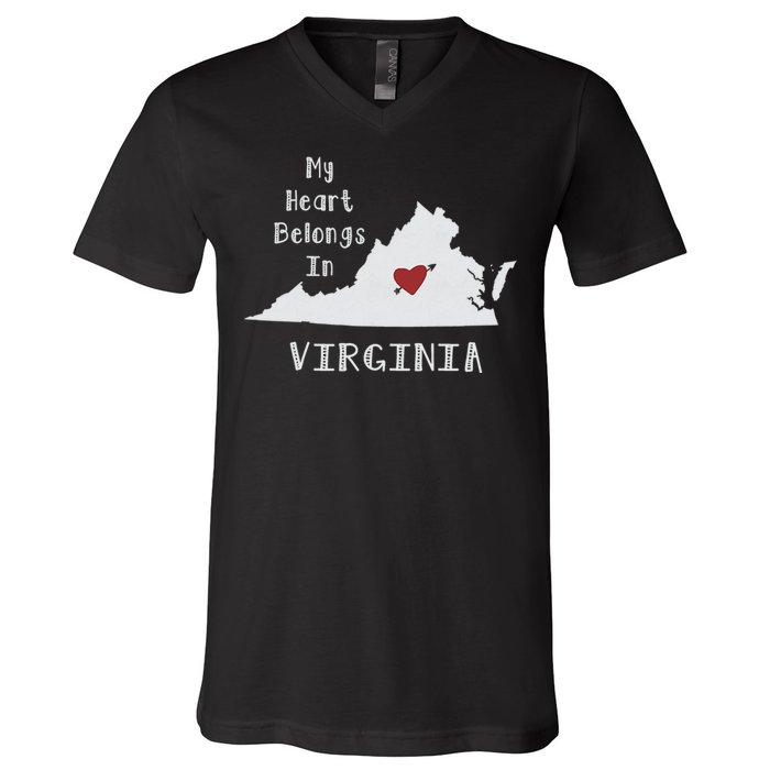 My Heart Belongs In Virginia V-Neck T-Shirt