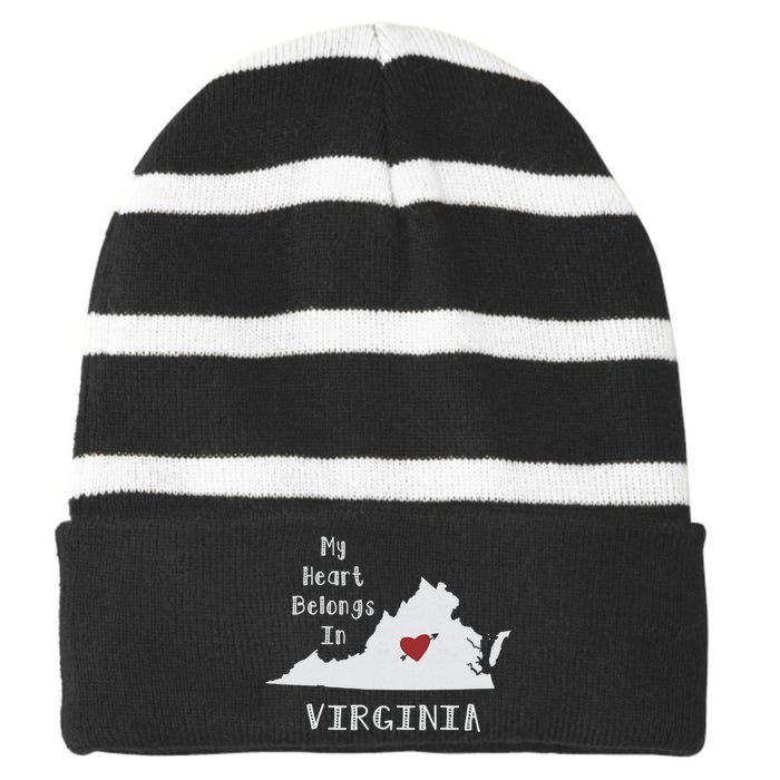 My Heart Belongs In Virginia Striped Beanie with Solid Band