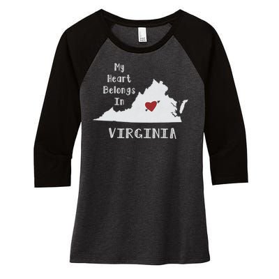 My Heart Belongs In Virginia Women's Tri-Blend 3/4-Sleeve Raglan Shirt