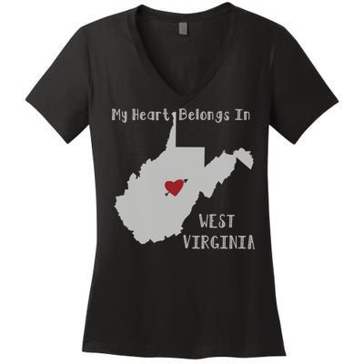 My Heart Belongs In West Virginia Women's V-Neck T-Shirt