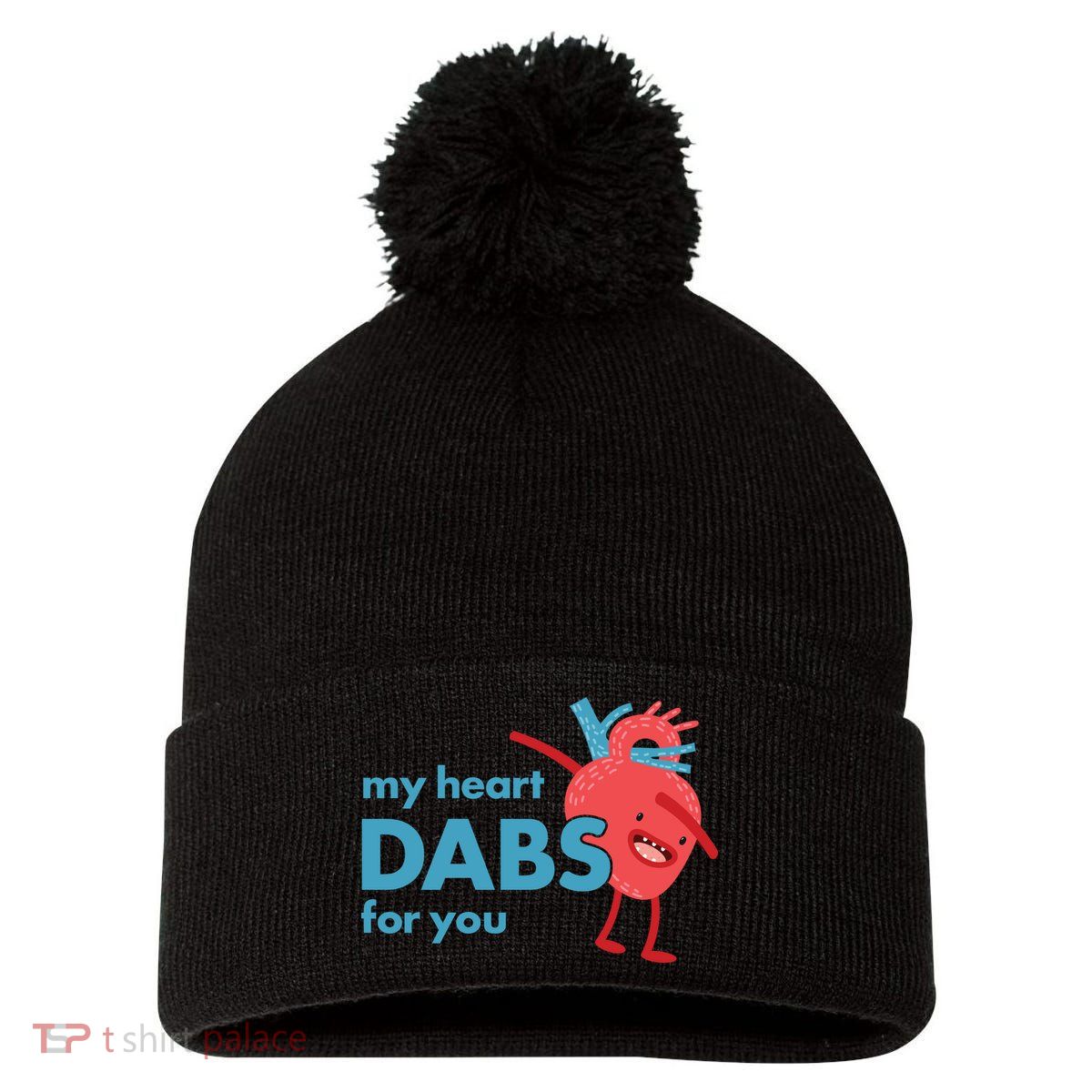 My Heart Dabs For You Pom Pom 12in Knit Beanie