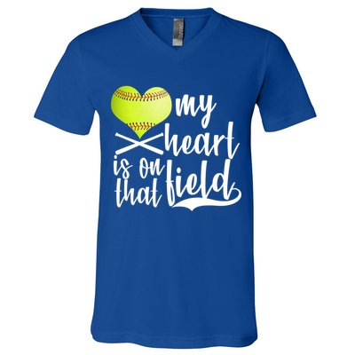 My Heart Is On That Field Baseball V-Neck T-Shirt
