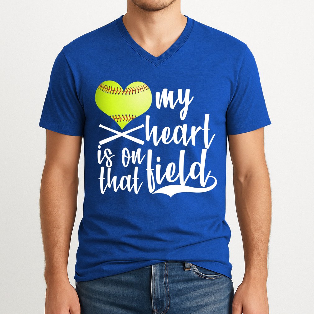 My Heart Is On That Field Baseball V-Neck T-Shirt