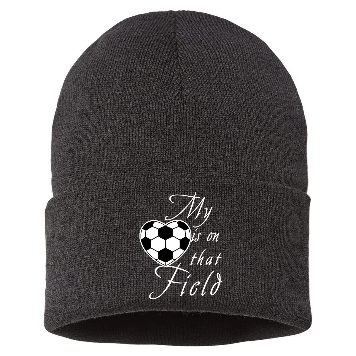 My Heart Is On that Field Cute Soccer Sustainable Knit Beanie