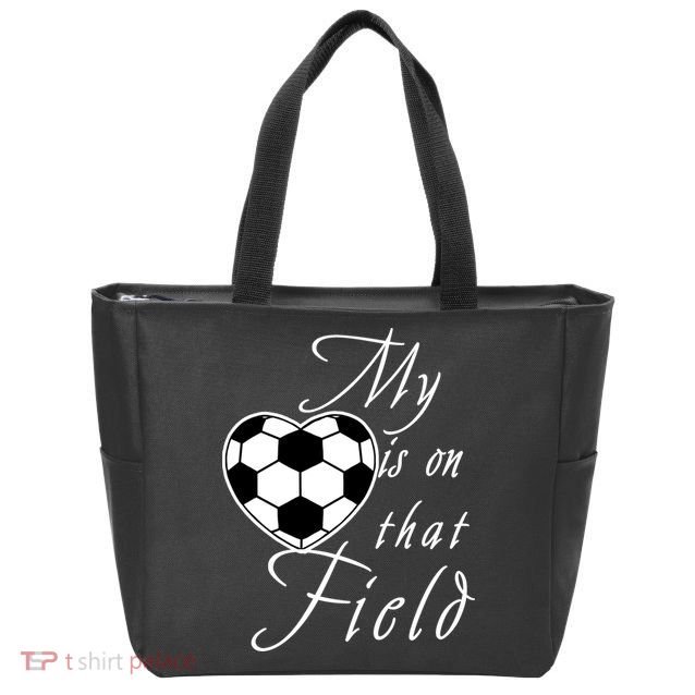My Heart Is On that Field Cute Soccer Zip Tote Bag