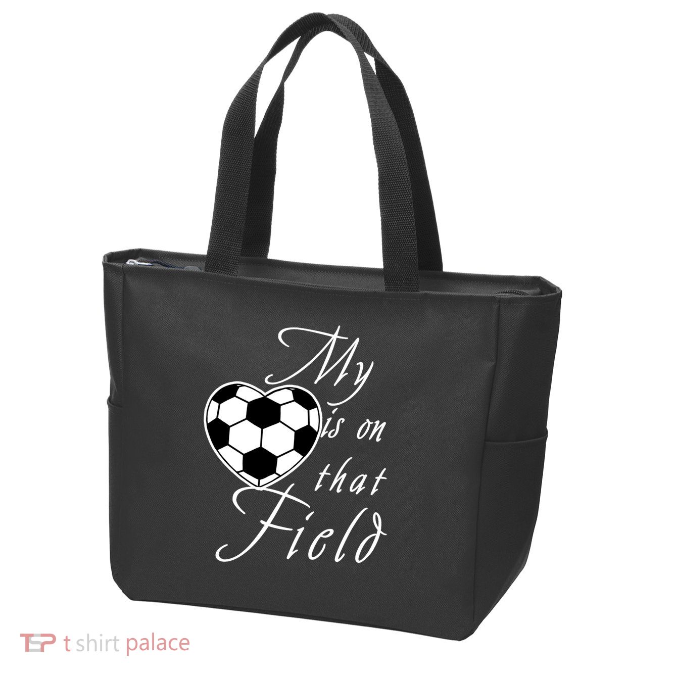 My Heart Is On that Field Cute Soccer Zip Tote Bag