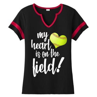 My Heart Is On The Field Baseball Player Ladies Halftime Notch Neck Tee