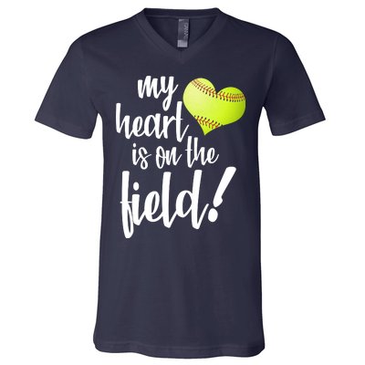 My Heart Is On The Field Baseball Player V-Neck T-Shirt