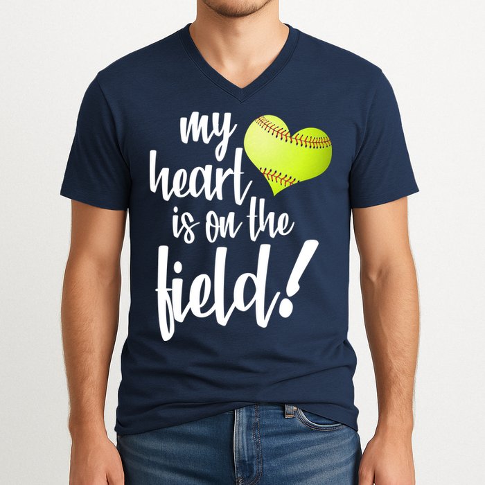 My Heart Is On The Field Baseball Player V-Neck T-Shirt
