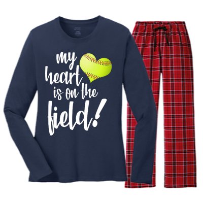 My Heart Is On The Field Baseball Player Women's Long Sleeve Flannel Pajama Set 