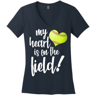 My Heart Is On The Field Baseball Player Women's V-Neck T-Shirt