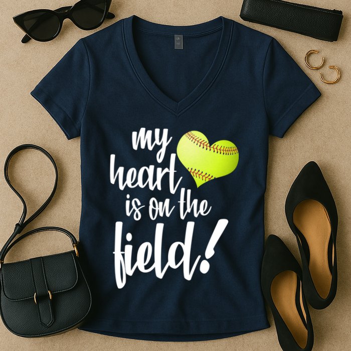 My Heart Is On The Field Baseball Player Women's V-Neck T-Shirt