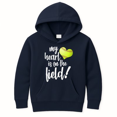 My Heart Is On The Field Baseball Player Kids Hoodie