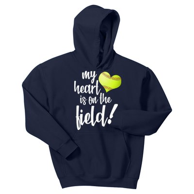 My Heart Is On The Field Baseball Player Kids Hoodie