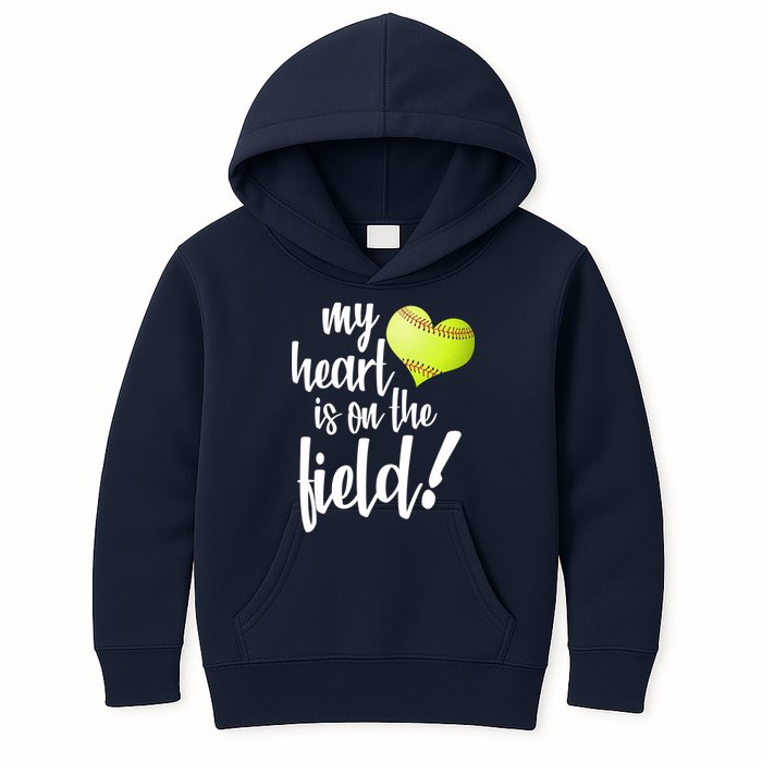 My Heart Is On The Field Baseball Player Kids Hoodie