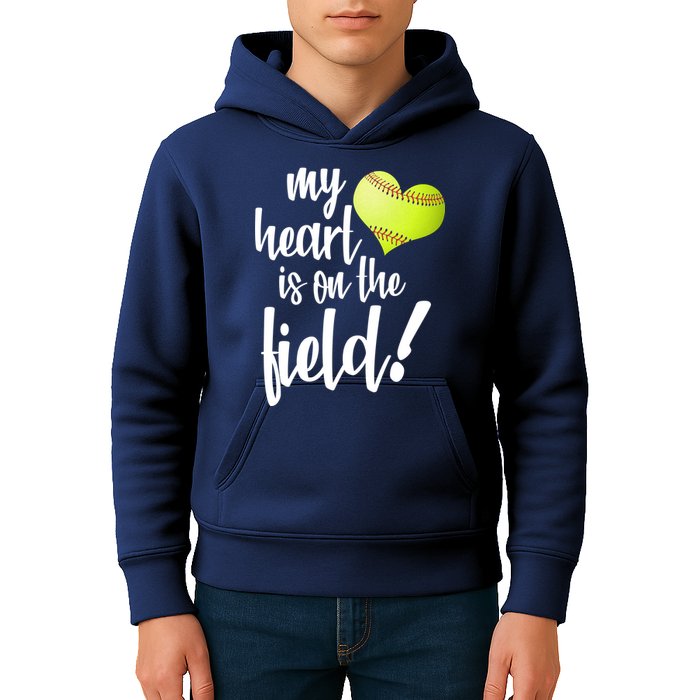 My Heart Is On The Field Baseball Player Kids Hoodie