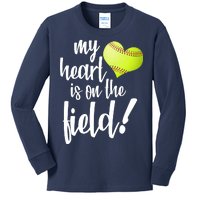 My Heart Is On The Field Baseball Player Kids Long Sleeve Shirt