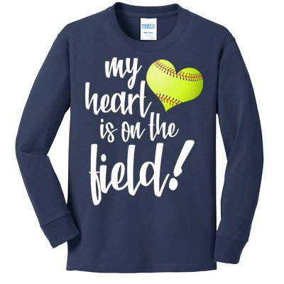 My Heart Is On The Field Baseball Player Kids Long Sleeve Shirt