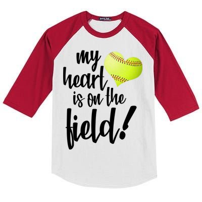 My Heart Is On The Field Baseball Player Kids Colorblock Raglan Jersey