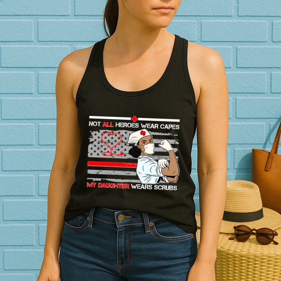 My Hero Daughter Wears Scrubs Nurse Womens Tank Top