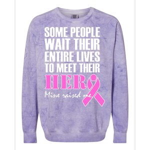 My Hero Raised Me Breast Cancer Awareness Colorblast Crewneck Sweatshirt