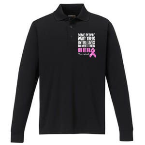 My Hero Raised Me Breast Cancer Awareness Performance Long Sleeve Polo