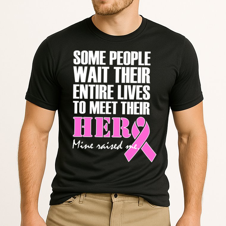 My Hero Raised Me Breast Cancer Awareness Cooling Performance Crew T-Shirt