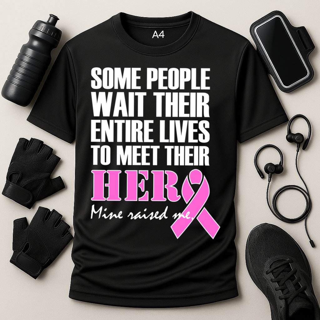 My Hero Raised Me Breast Cancer Awareness Cooling Performance Crew T-Shirt