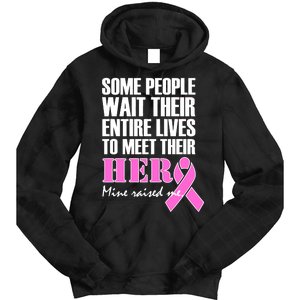 My Hero Raised Me Breast Cancer Awareness Tie Dye Hoodie