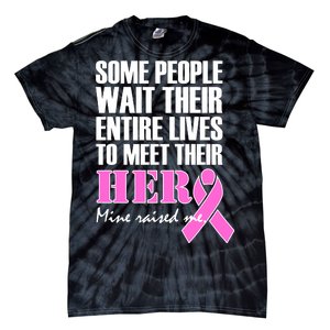 My Hero Raised Me Breast Cancer Awareness Tie-Dye T-Shirt