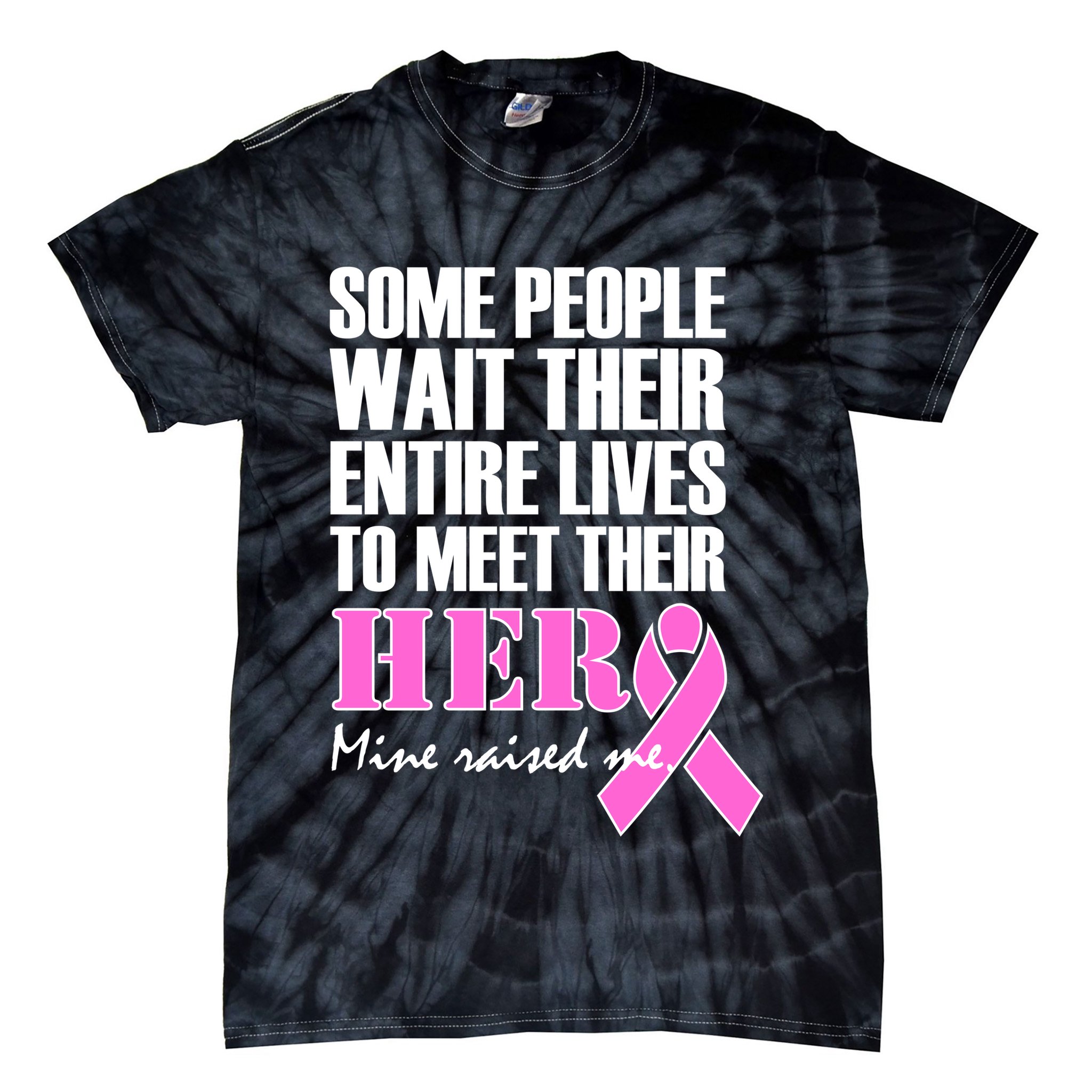 My Hero Raised Me Breast Cancer Awareness Tie-Dye T-Shirt