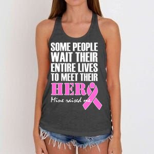 My Hero Raised Me Breast Cancer Awareness Women's Knotted Racerback Tank