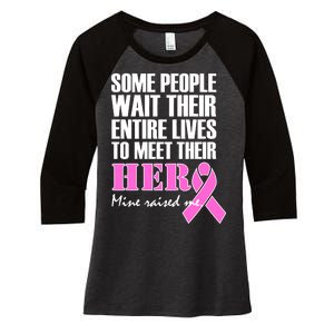 My Hero Raised Me Breast Cancer Awareness Women's Tri-Blend 3/4-Sleeve Raglan Shirt