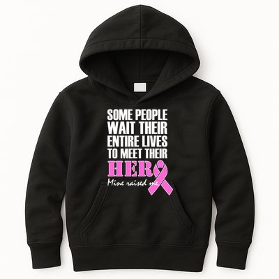 My Hero Raised Me Breast Cancer Awareness Kids Hoodie