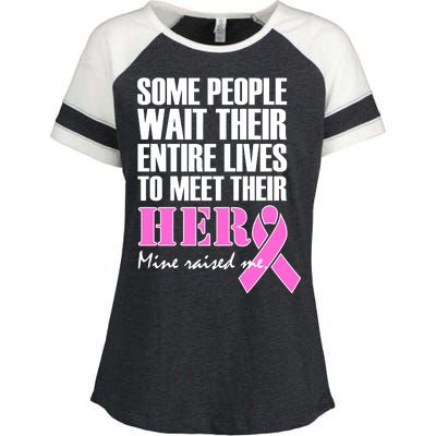 My Hero Raised Me Breast Cancer Awareness Enza Ladies Jersey Colorblock Tee