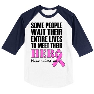 My Hero Raised Me Breast Cancer Awareness Baseball Sleeve Shirt