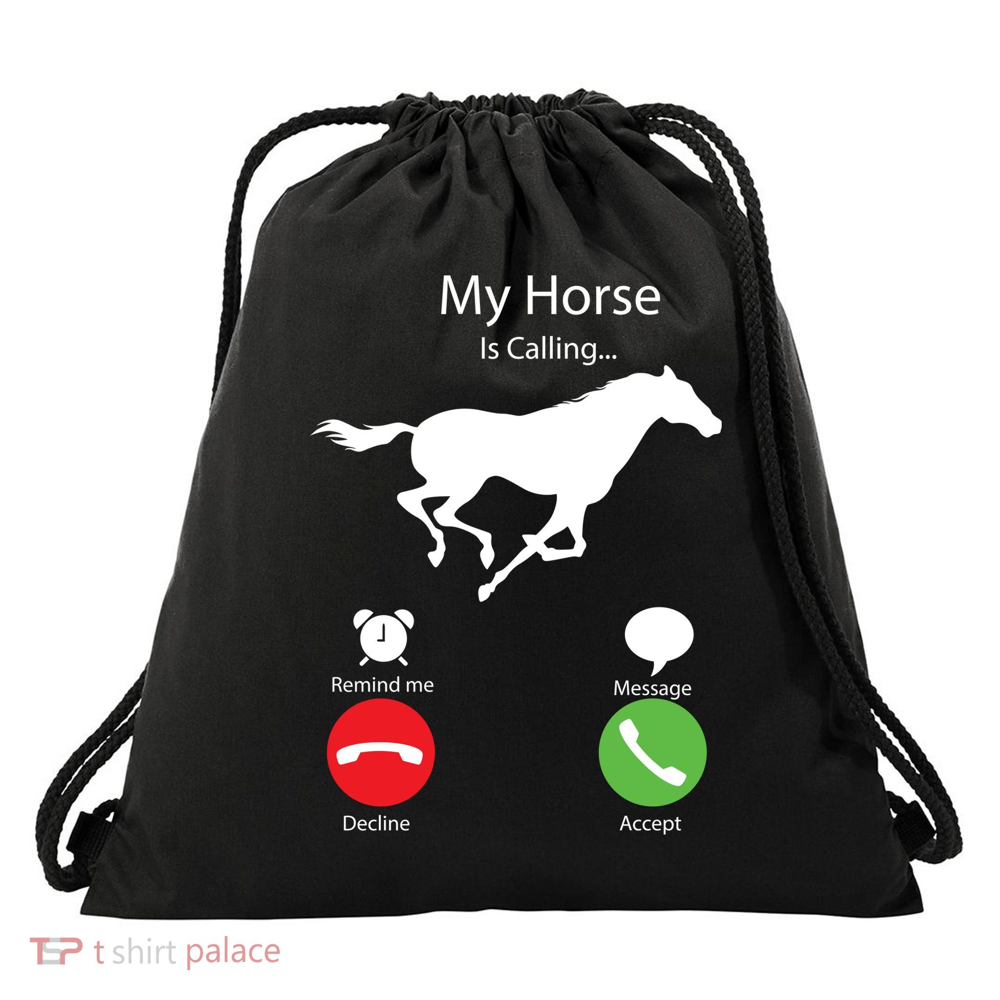 My Horse Is Calling Drawstring Bag