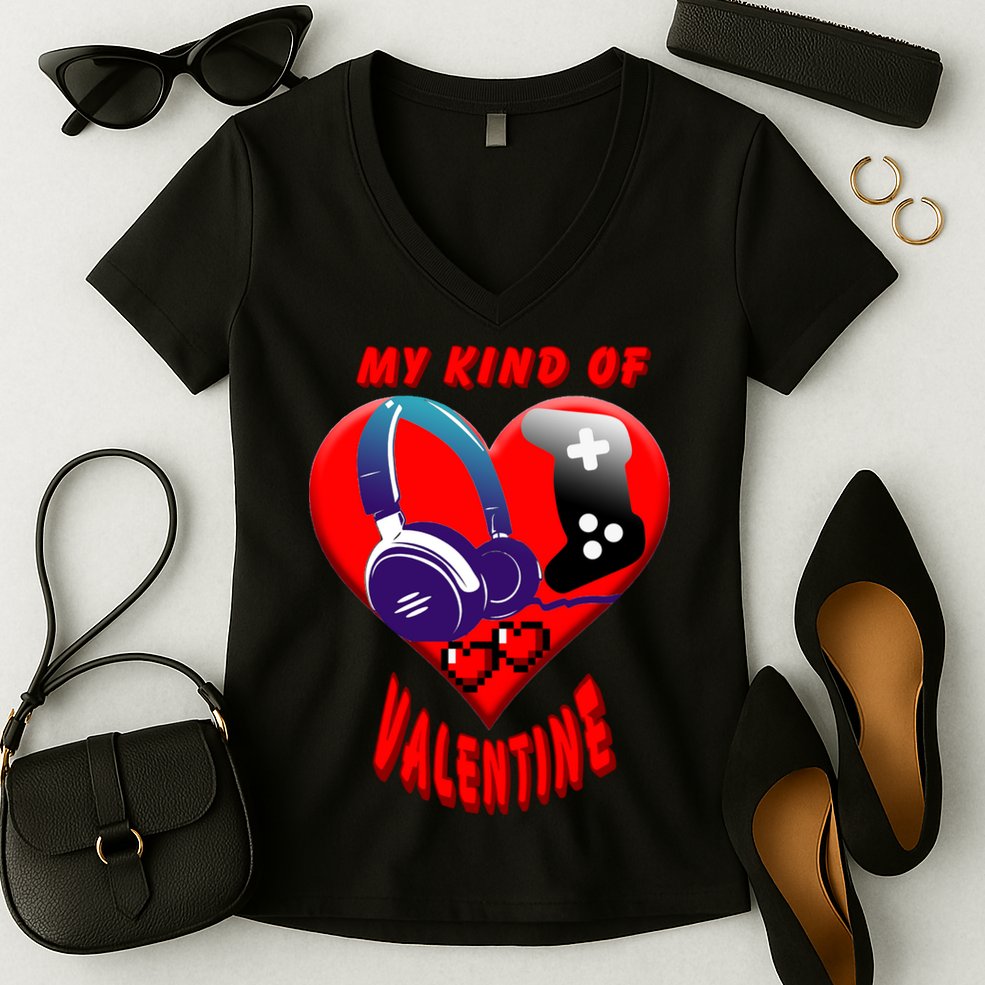 My Kind Of Valentine Gamer  Women's V-Neck T-Shirt