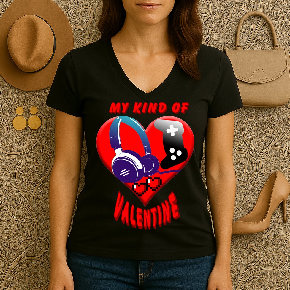 My Kind Of Valentine Gamer  Women's V-Neck T-Shirt