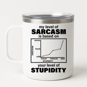 My Level Of Sarcasm Depends On Your Level Of Stupidity 12 oz Stainless Steel Tumbler Cup