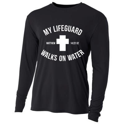 My Lifeguard Walks on Water - Matthew 14:22-32 Jesus Cross Cooling Performance Long Sleeve Crew