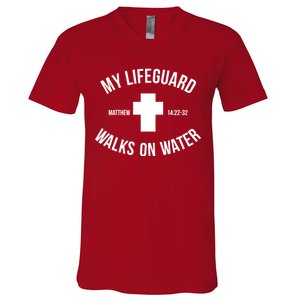 My Lifeguard Walks on Water - Matthew 14:22-32 Jesus Cross V-Neck T-Shirt