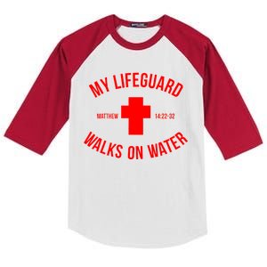 My Lifeguard Walks on Water - Matthew 14:22-32 Jesus Cross Kids Colorblock Raglan Jersey