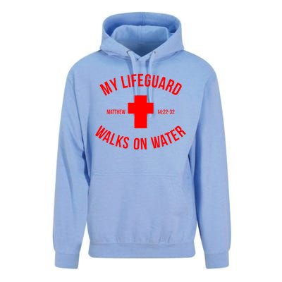 My Lifeguard Walks on Water - Matthew 14:22-32 Jesus Cross Unisex Surf Hoodie