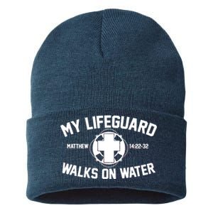 My Lifeguard Walks On Water Jesus Saves Sustainable Knit Beanie