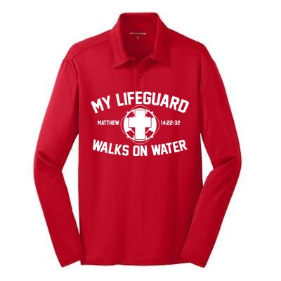 My Lifeguard Walks On Water Jesus Saves Silk Touch Performance Long Sleeve Polo