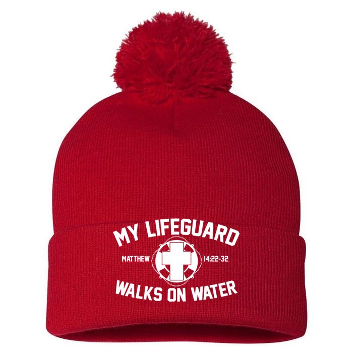 My Lifeguard Walks On Water Jesus Saves Pom Pom 12in Knit Beanie